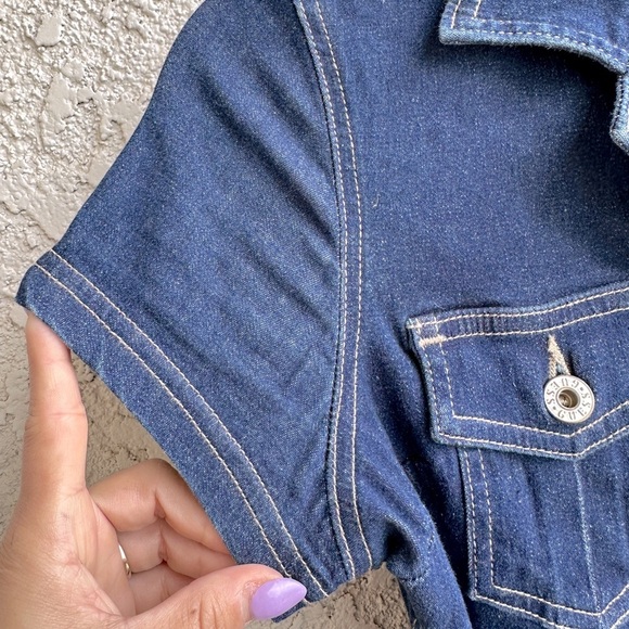 GUESS Vintage Y2K Stretch Denim Wide Leg Belted Button Up Jumpsuit JLO Medium - Picture 11 of 15